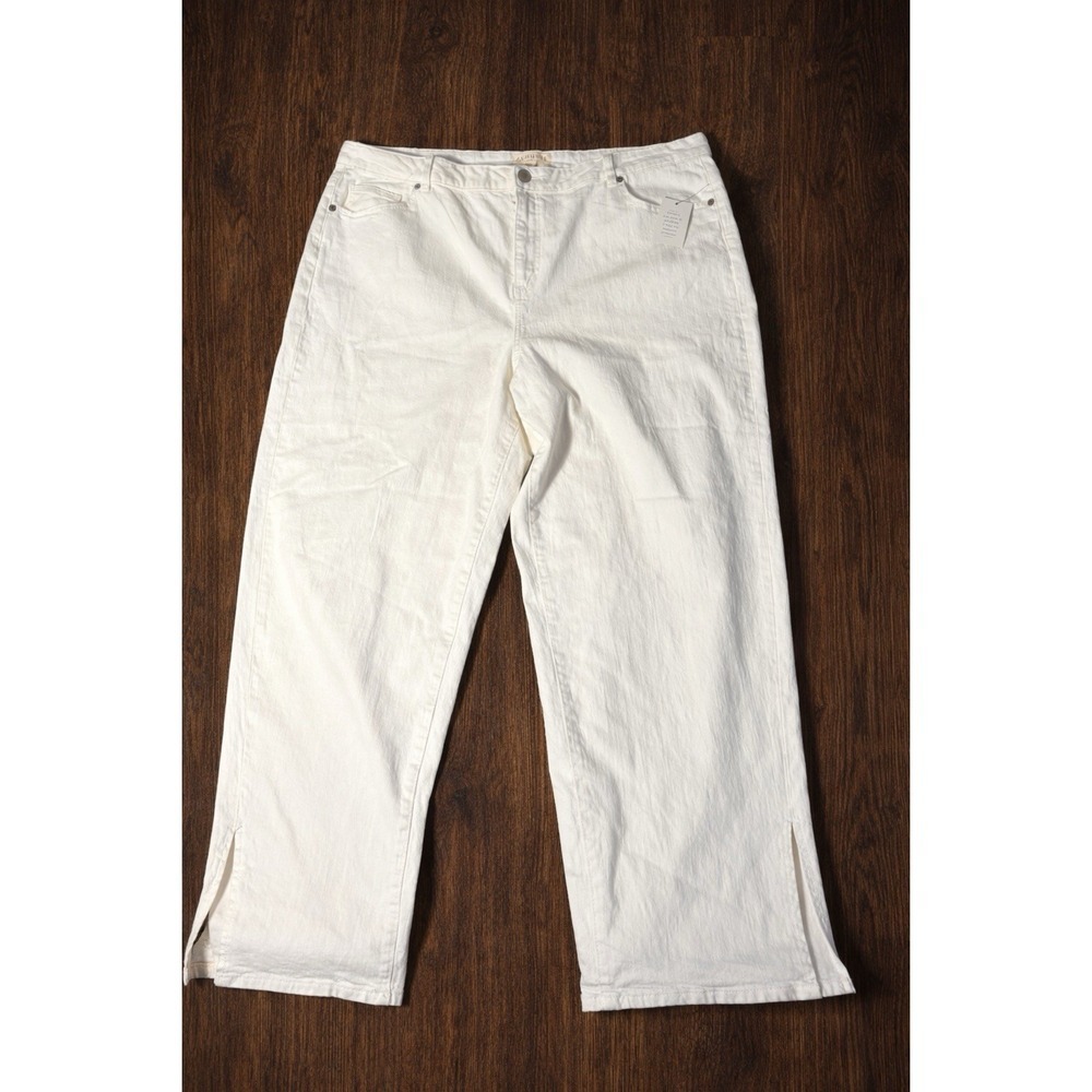 Eloquii Denim White Jeans Size 24 Plus Straight Leg Cropped Cotton Stretch - Picture 2 of 7